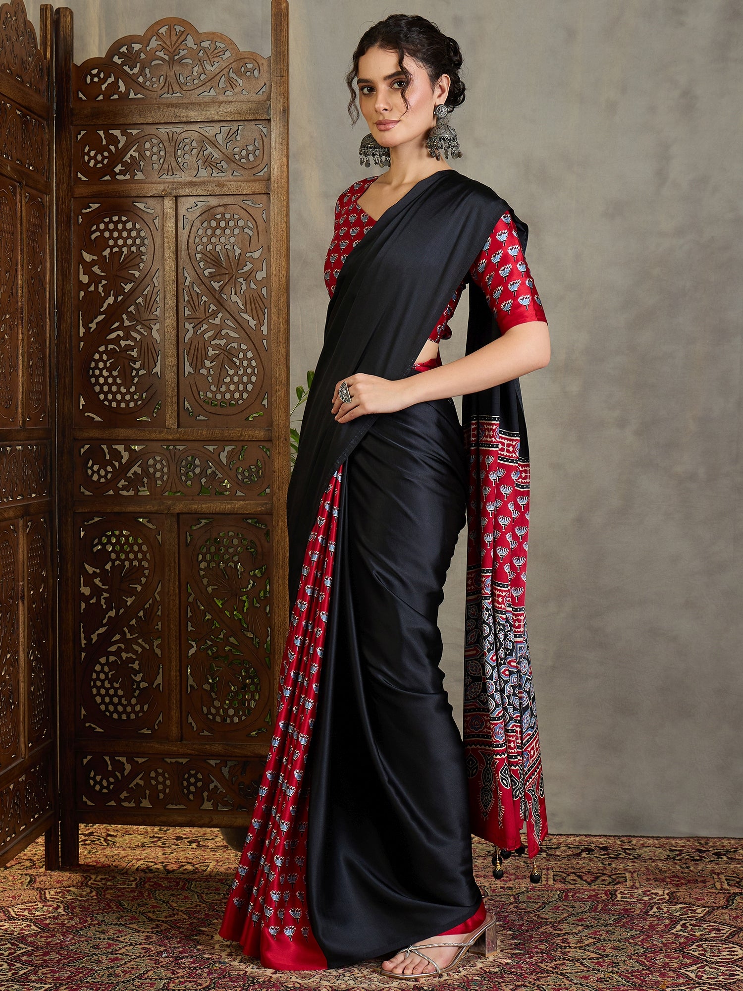 Regal Wedding Wear Satin Silk Print Design Rich Pallu Fancy Saree With Unstitched Blouse Piece