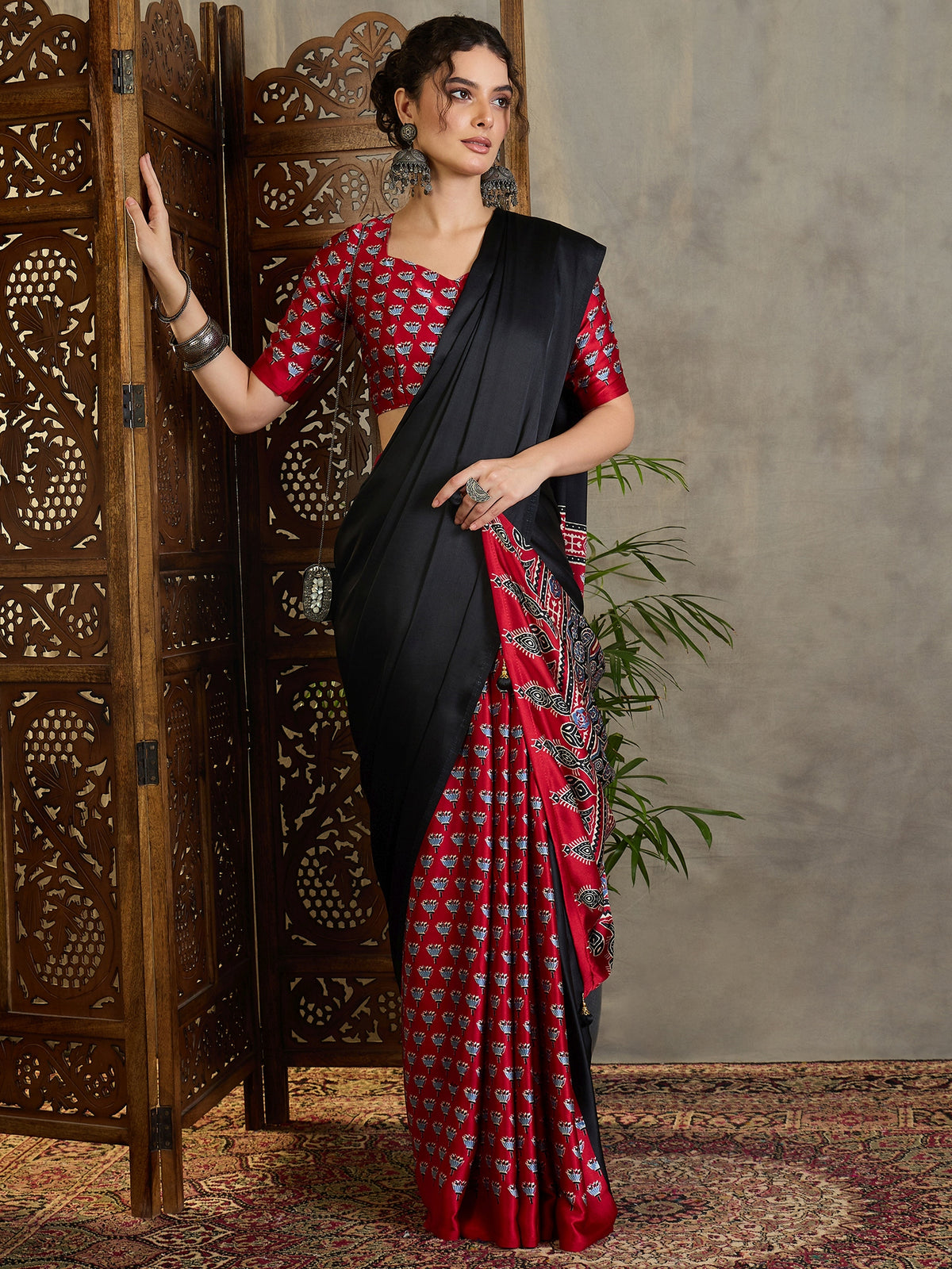 Regal Wedding Wear Satin Silk Print Design Rich Pallu Fancy Saree With Unstitched Blouse Piece