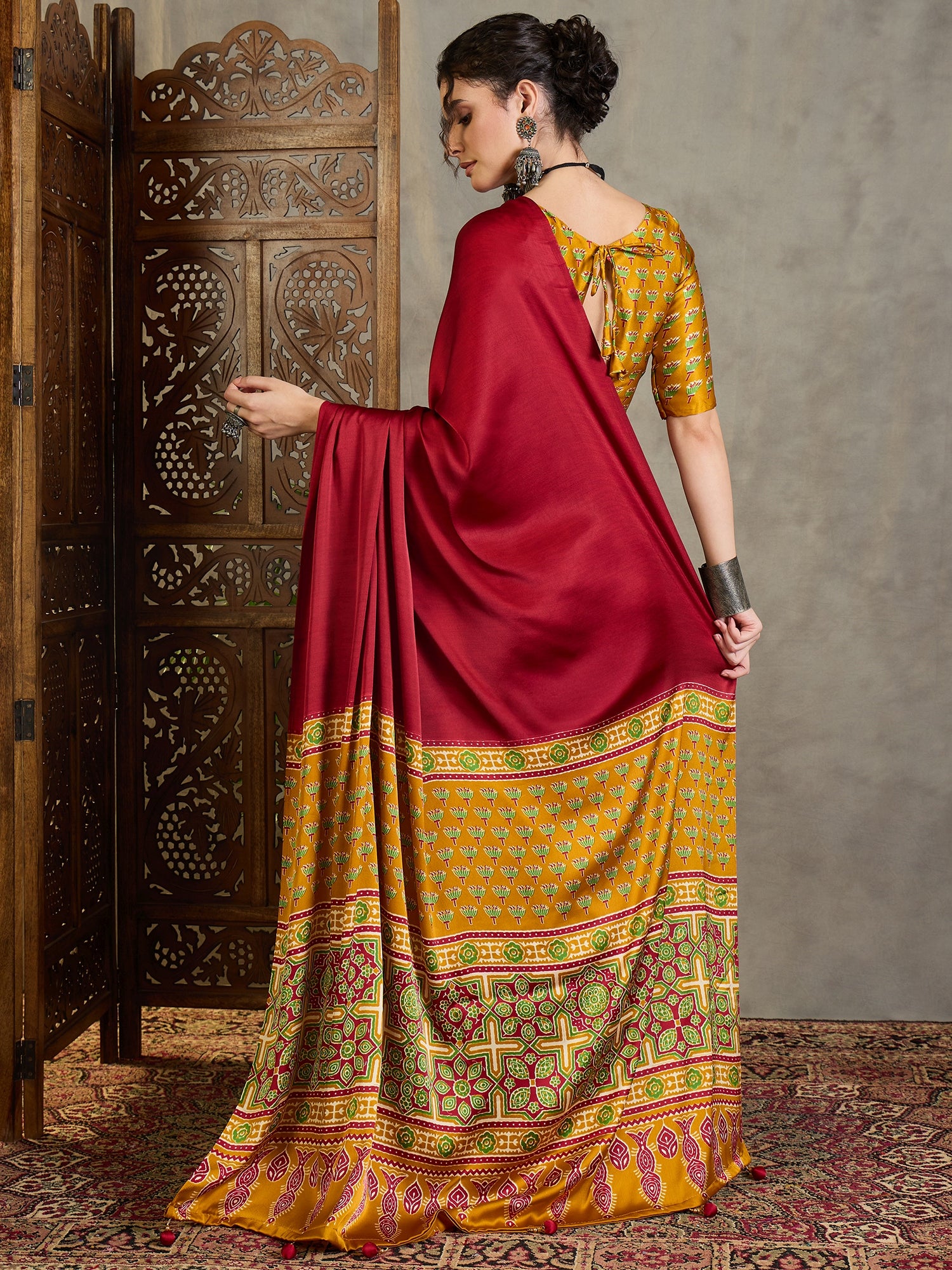 Regal Wedding Wear Satin Silk Print Design Rich Pallu Fancy Saree With Unstitched Blouse Piece