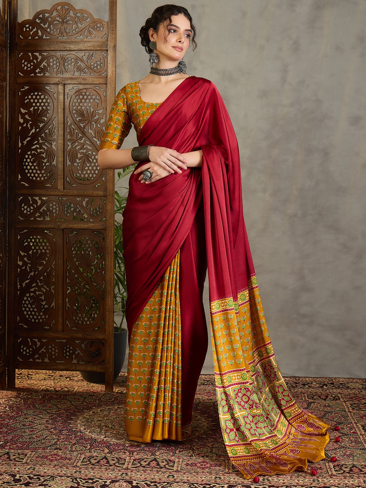 Regal Wedding Wear Satin Silk Print Design Rich Pallu Fancy Saree With Unstitched Blouse Piece
