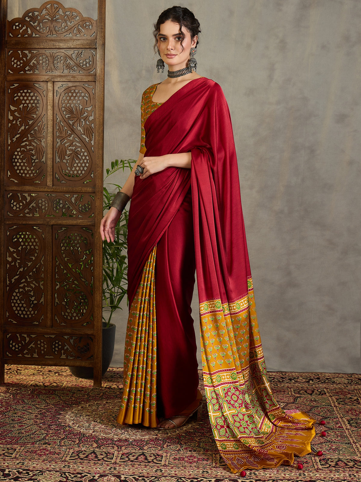 Regal Wedding Wear Satin Silk Print Design Rich Pallu Fancy Saree With Unstitched Blouse Piece