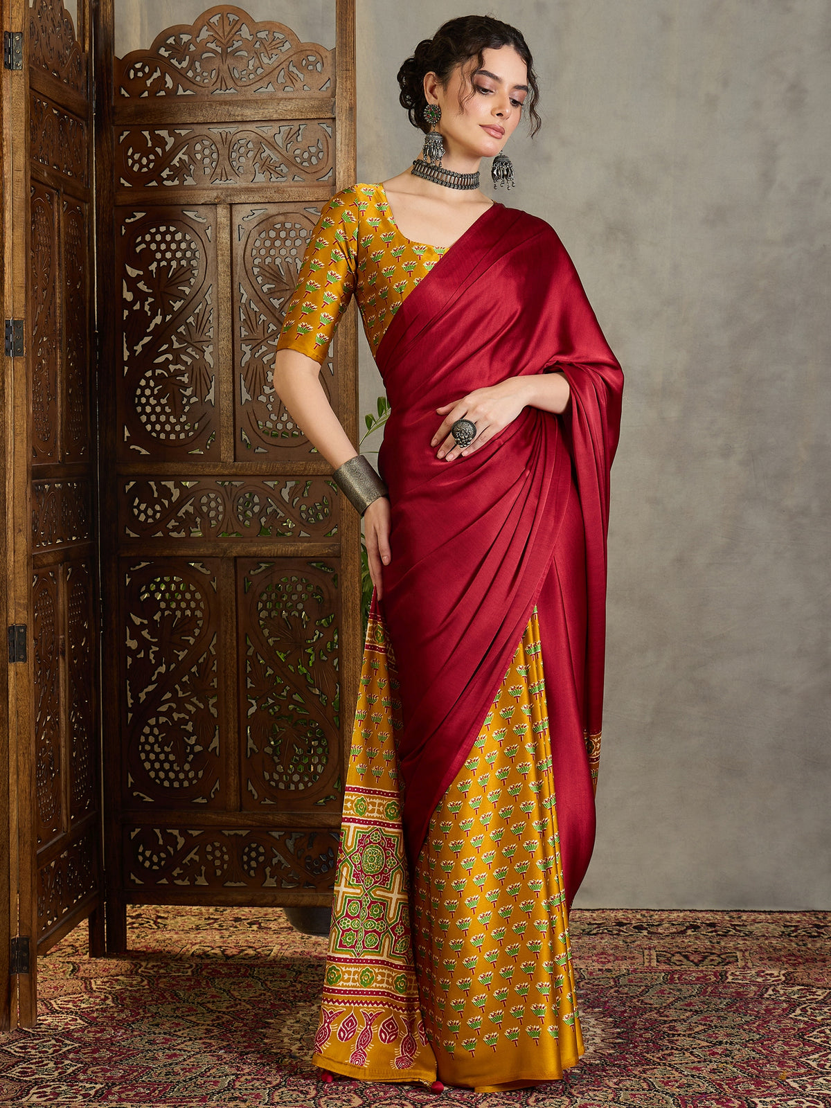 Regal Wedding Wear Satin Silk Print Design Rich Pallu Fancy Saree With Unstitched Blouse Piece