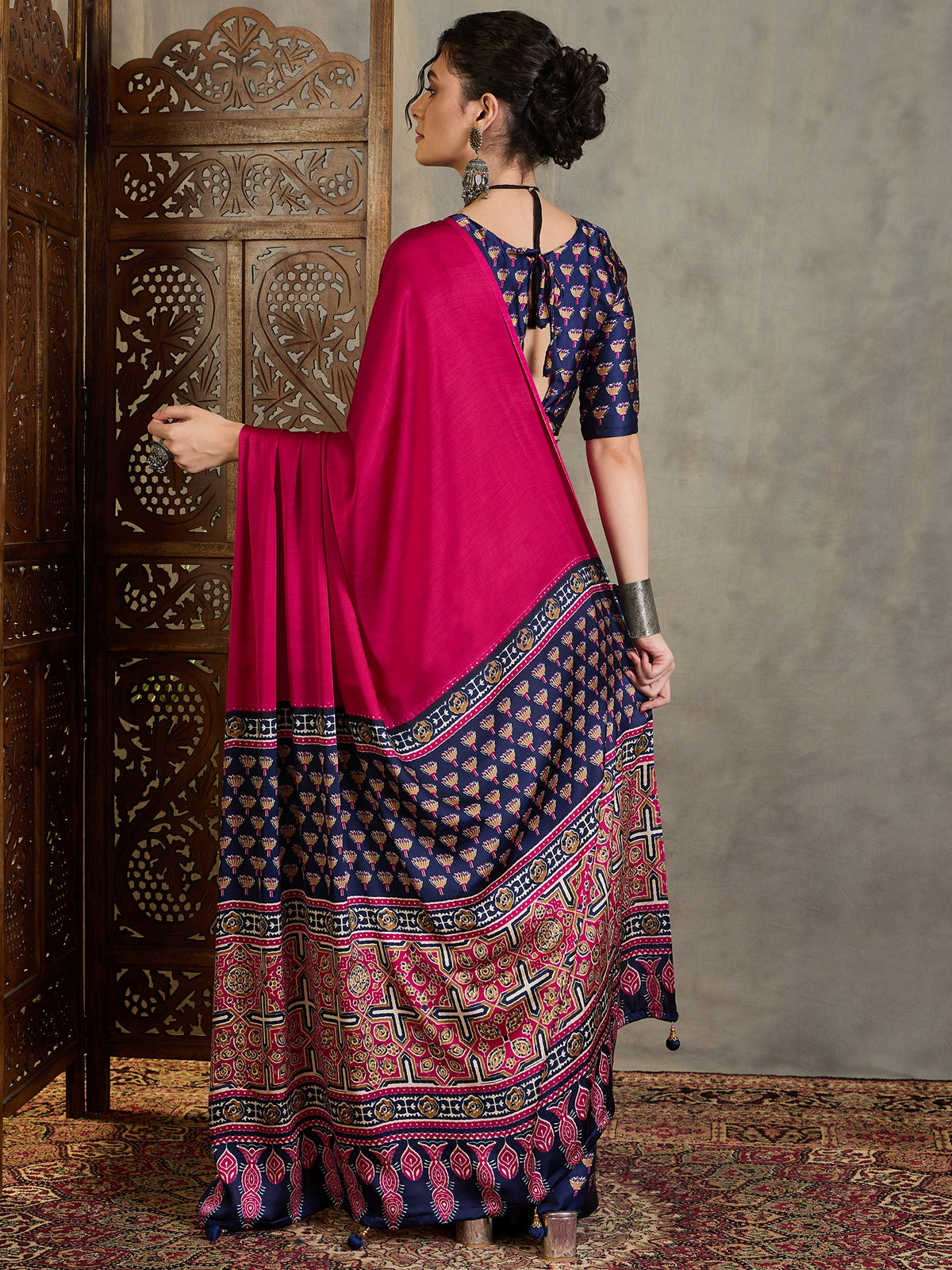 Regal Wedding Wear Satin Silk Print Design Rich Pallu Fancy Saree With Unstitched Blouse Piece