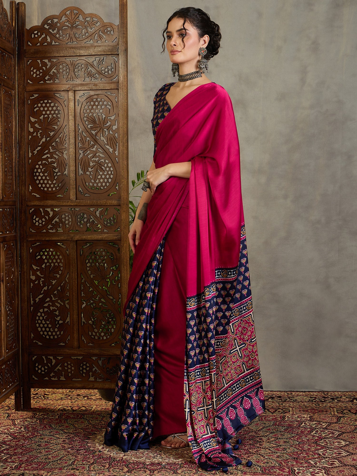 Regal Wedding Wear Satin Silk Print Design Rich Pallu Fancy Saree With Unstitched Blouse Piece
