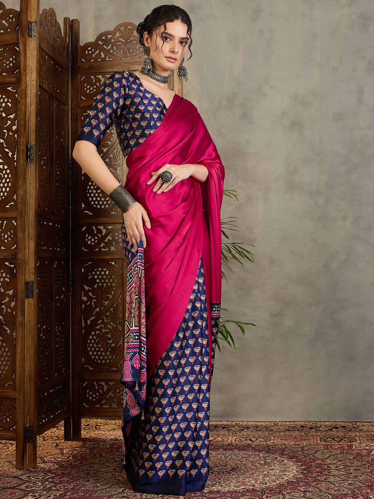 Regal Wedding Wear Satin Silk Print Design Rich Pallu Fancy Saree With Unstitched Blouse Piece
