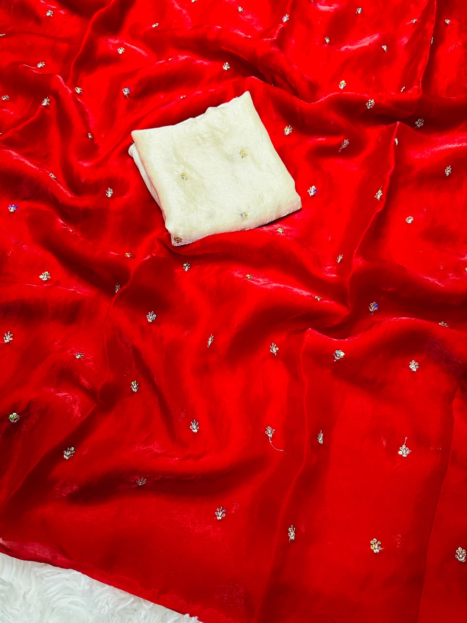 Glamorous Party Wear Silk Sequence Work Flower Butti Designer Saree With Matching Blouse Piece