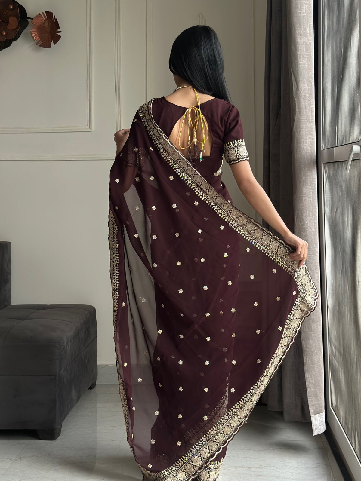 Exquisite Party Wear Soft Faux Georgette Embroidery n Sequence Zari Work Fancy Designer Saree With Unstithced Blouse Piece