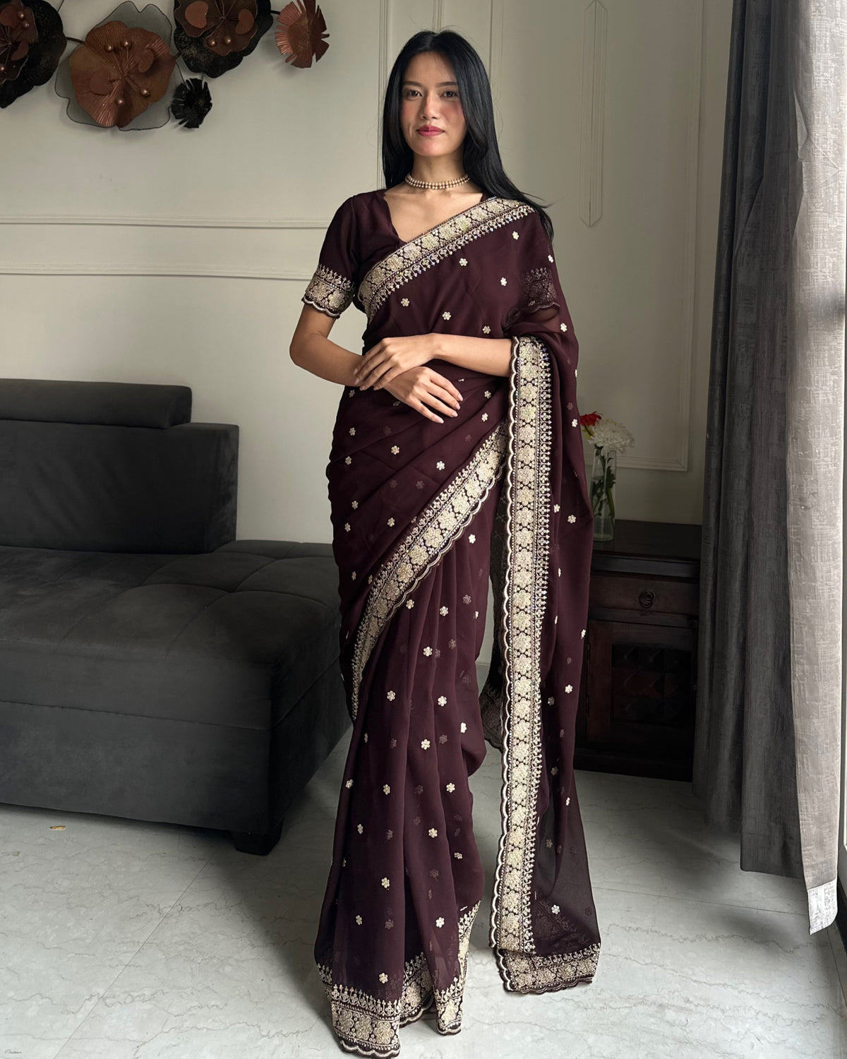 Exquisite Party Wear Soft Faux Georgette Embroidery n Sequence Zari Work Fancy Designer Saree With Unstithced Blouse Piece