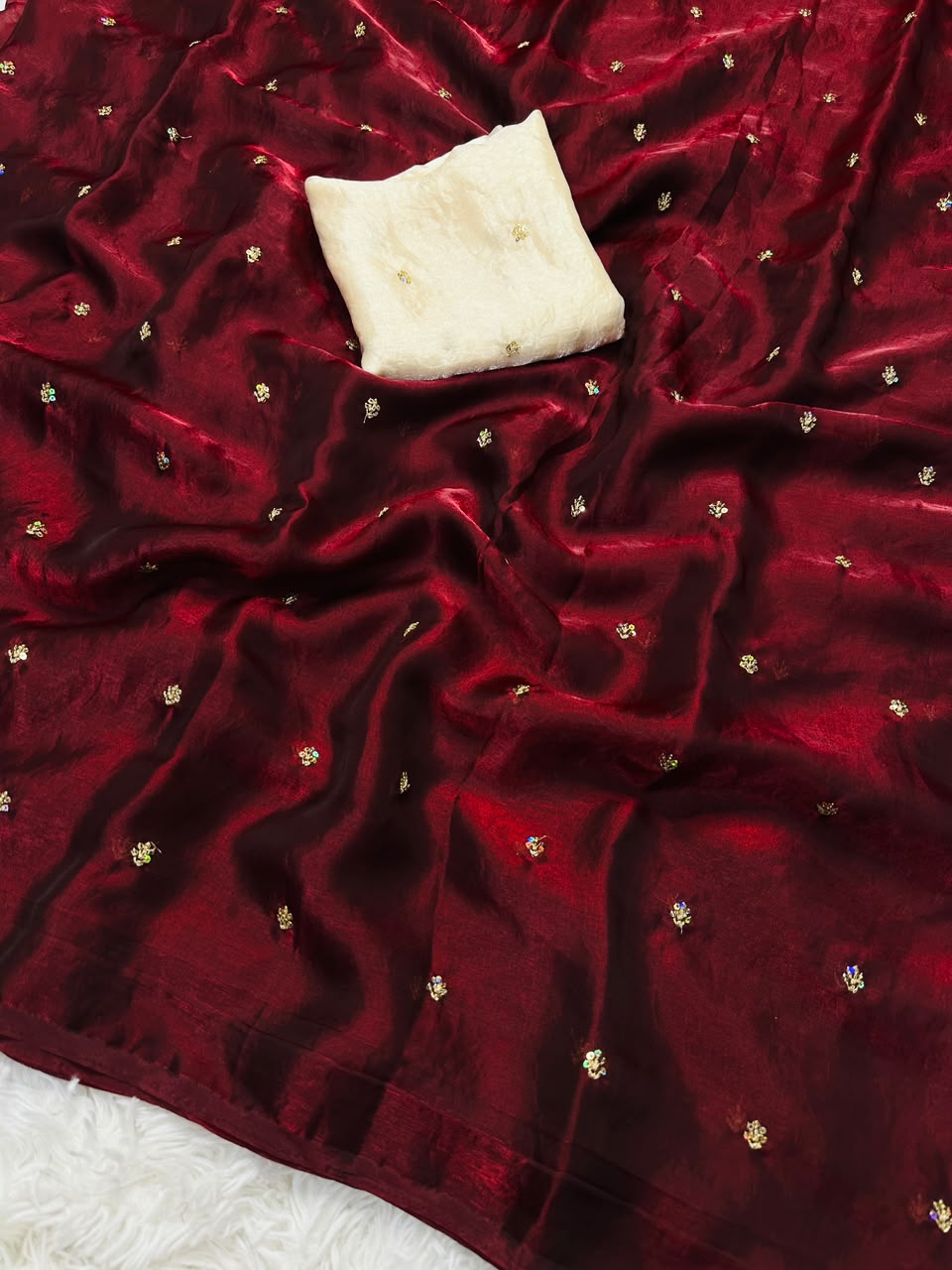 Glamorous Party Wear Silk Sequence Work Flower Butti Designer Saree With Matching Blouse Piece