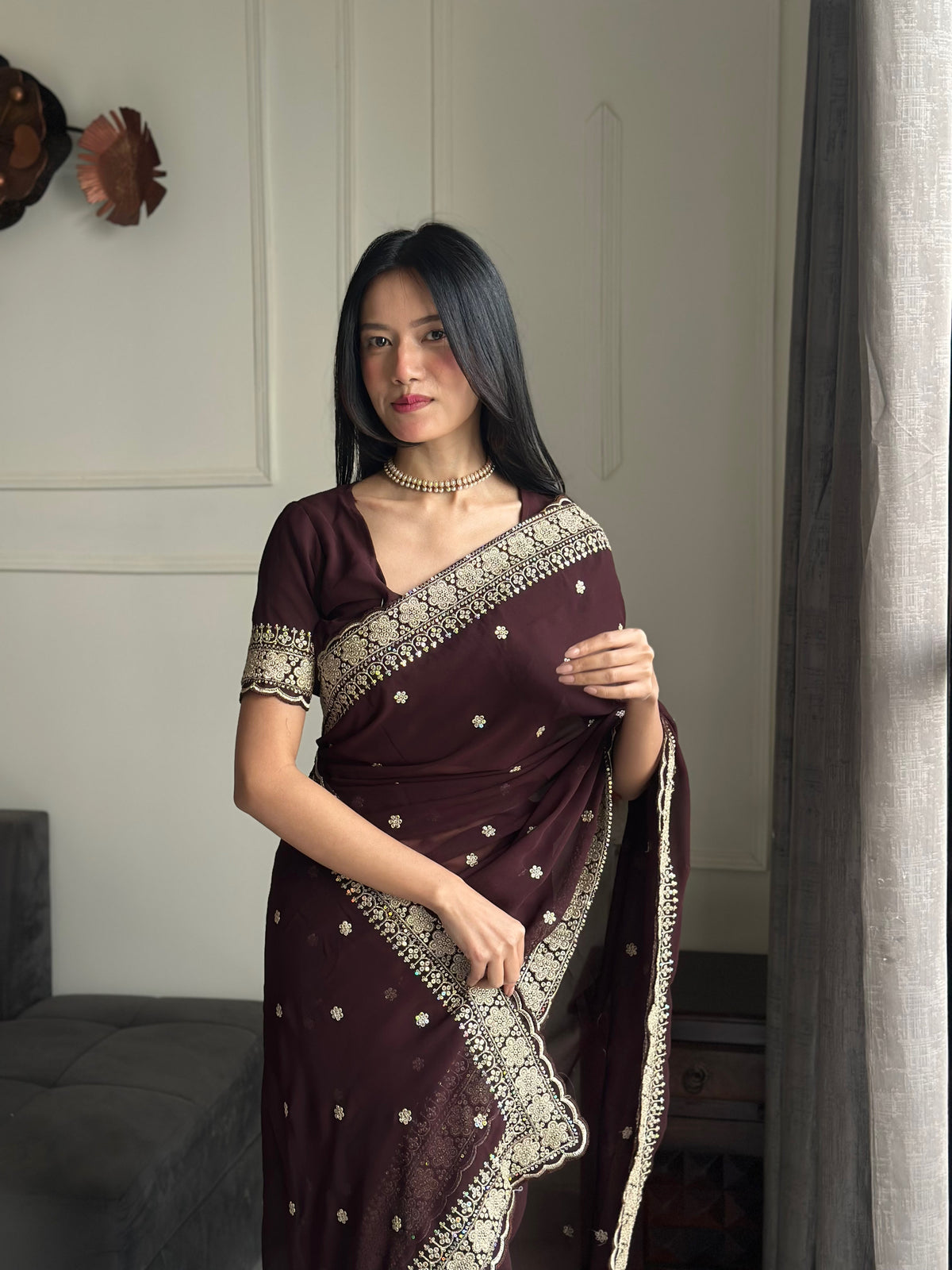 Exquisite Party Wear Soft Faux Georgette Embroidery n Sequence Zari Work Fancy Designer Saree With Unstithced Blouse Piece