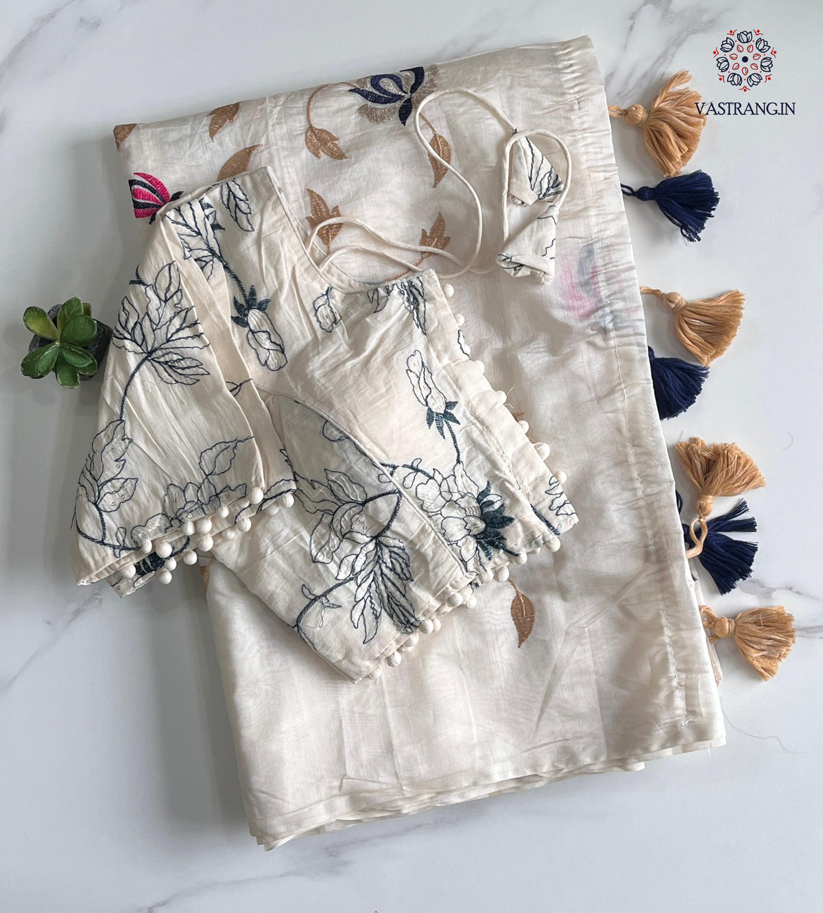 New Chanderi Cotton Heavy Embroidery n Tussels Work Fancy Designer Wedding Wear Saree With Stitched Blouse