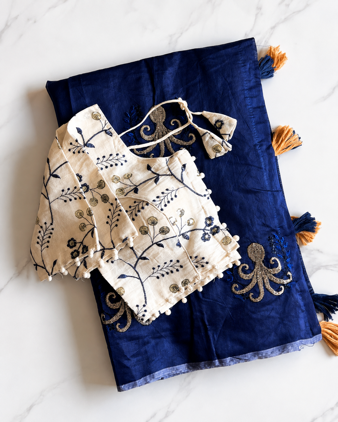 Desiring Function Wear Chanderi Cotton Embroidery n Tussels Work Fancy Saree With Stitched Blouse