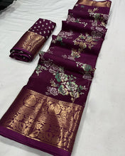 Load image into Gallery viewer, New Designer Dolla Silk Print n Jacquard Weaving Work Saree With Blouse
