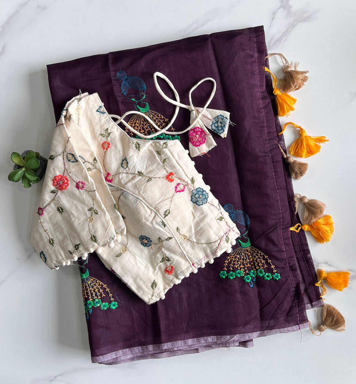 New Function Wear Chanderi Cotton Embroidery n Tussels Work Fancy Designer Saree With Stitched Blouse