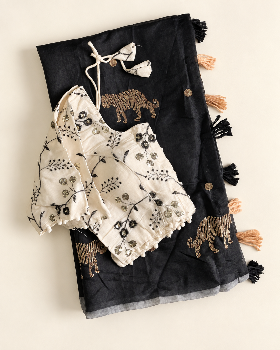 Charismatic Festive Wear Chanderi Cotton Embroidered n Tussels Work Designer Saree With Stitched Blouse