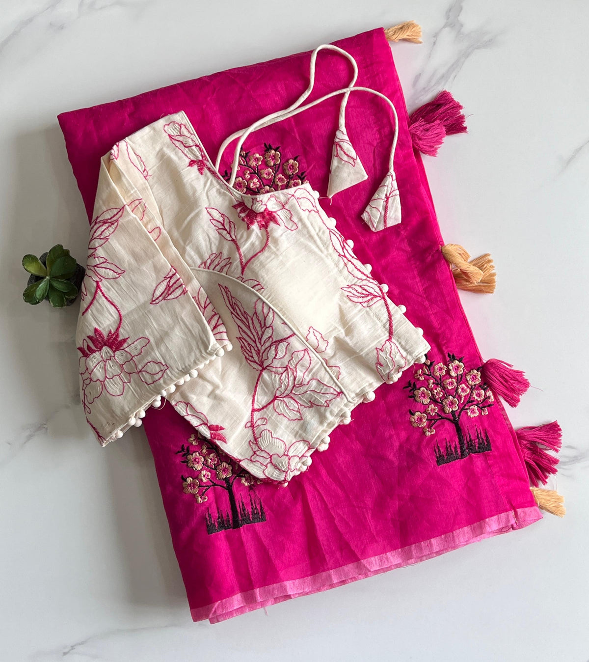New Dalliance Chanderi Cotton Embroidery n Tussels Work Fancy Designer Function Wear Saree With Stitched Blouse