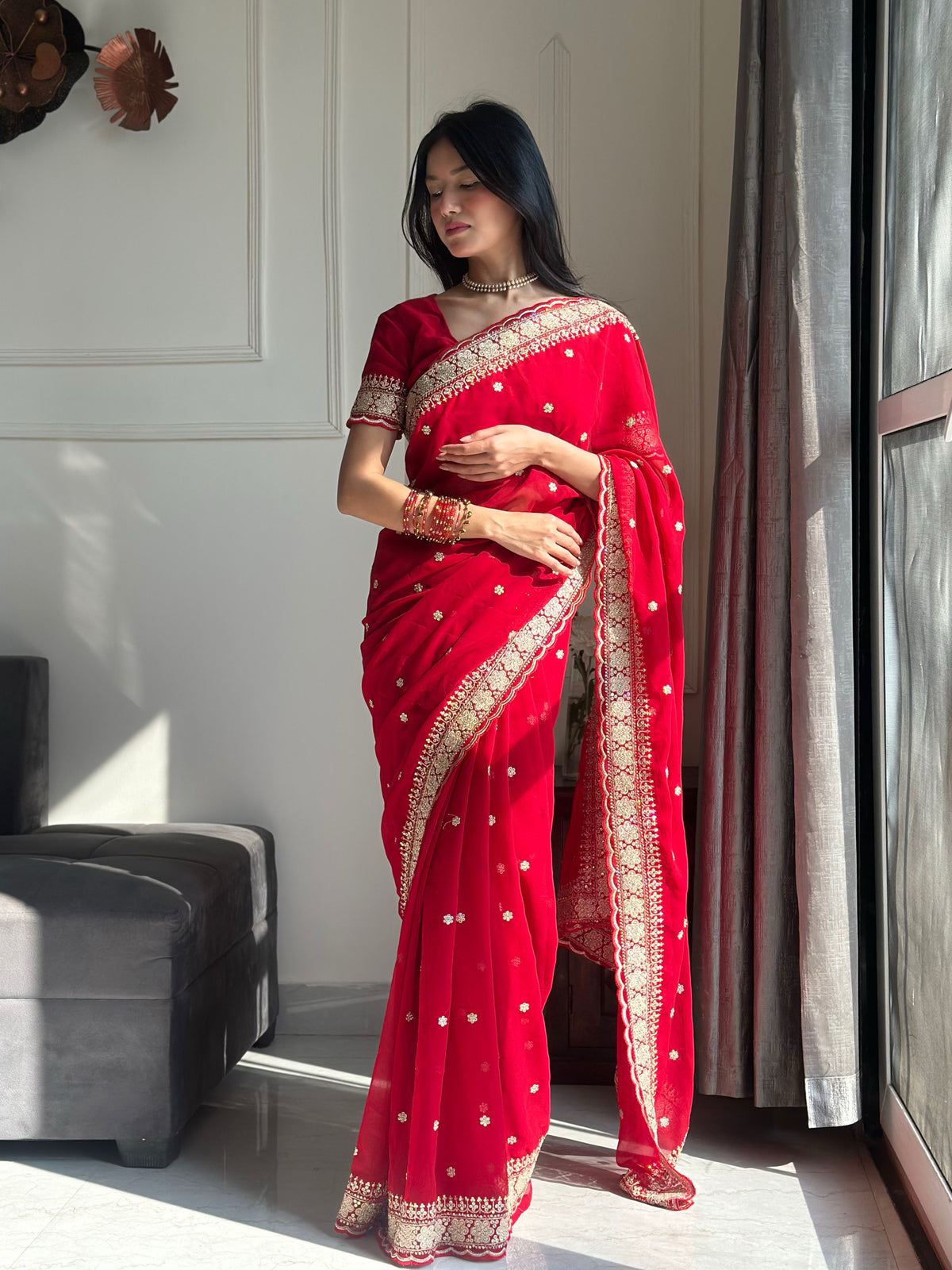 Exquisite Party Wear Soft Faux Georgette Embroidery n Sequence Zari Work Fancy Designer Saree With Unstithced Blouse Piece