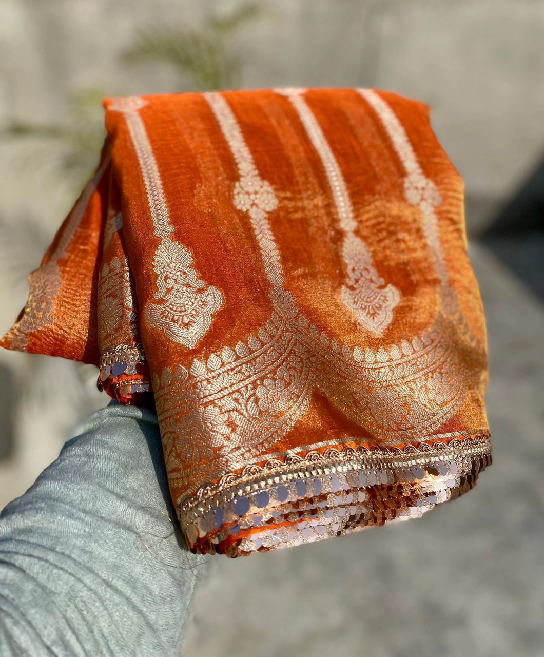 New Beautiful Wedding wear Two Tone Soft Banarasi Tissue Silk Bollywood Style Crushed Sarees