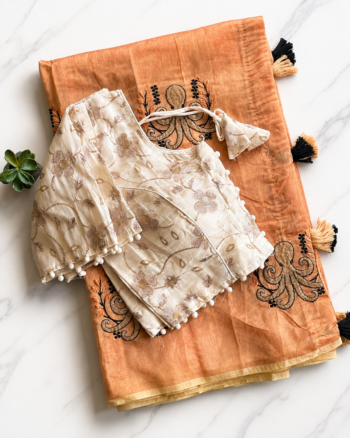 Desiring Function Wear Chanderi Cotton Embroidery n Tussels Work Fancy Saree With Stitched Blouse