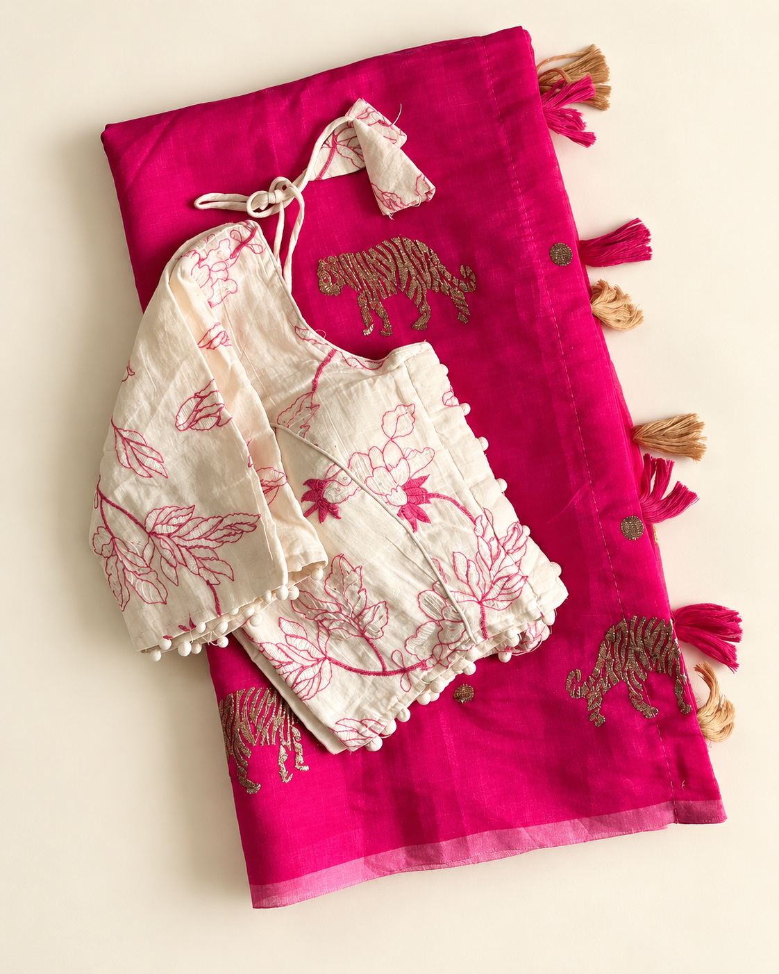 Charismatic Festive Wear Chanderi Cotton Embroidered n Tussels Work Designer Saree With Stitched Blouse