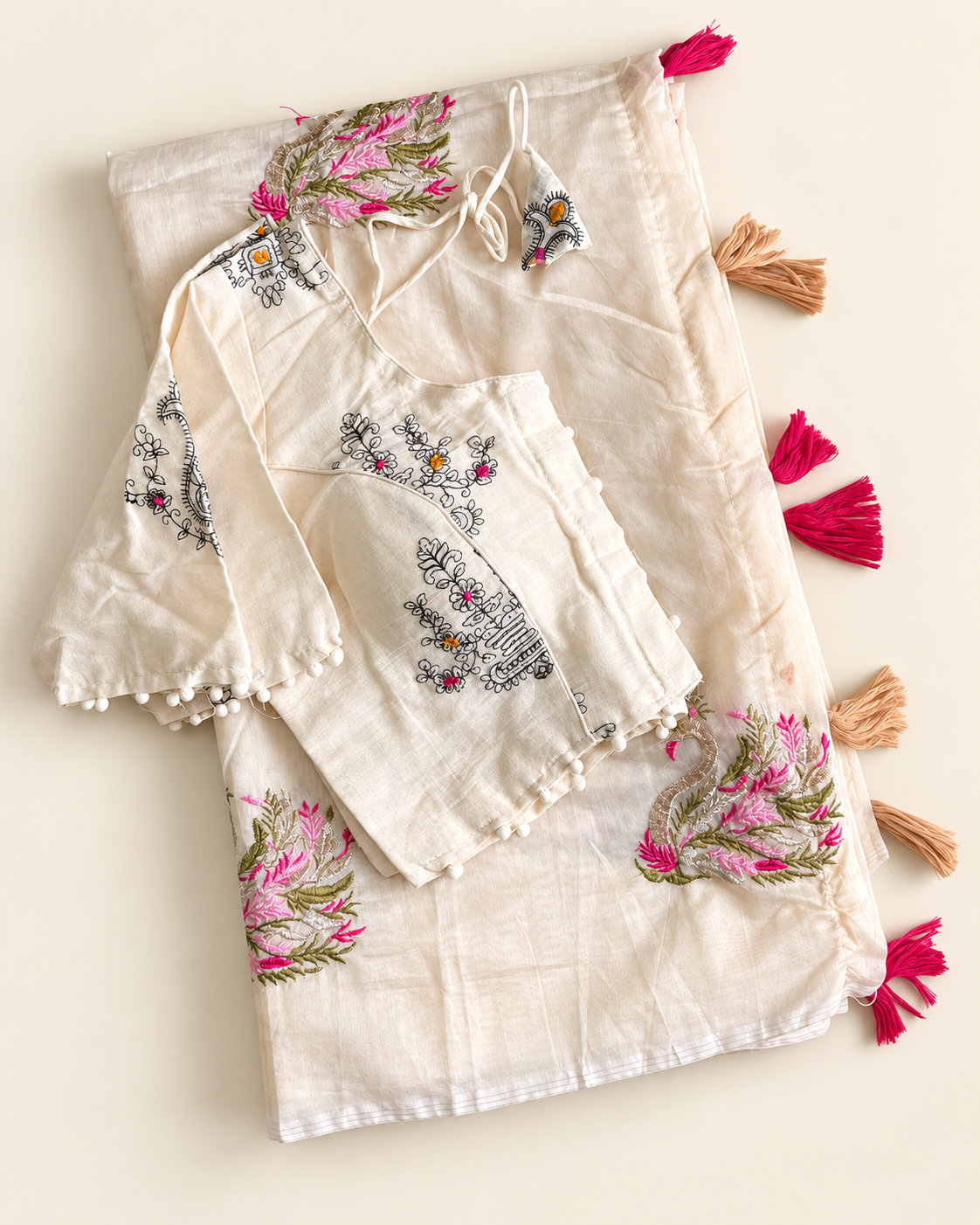 Excellent Festive Wear Chanderi Cotton Embroidery n Tussels Work Fancy Designer Festive Wear Saree With Stitched Blouse
