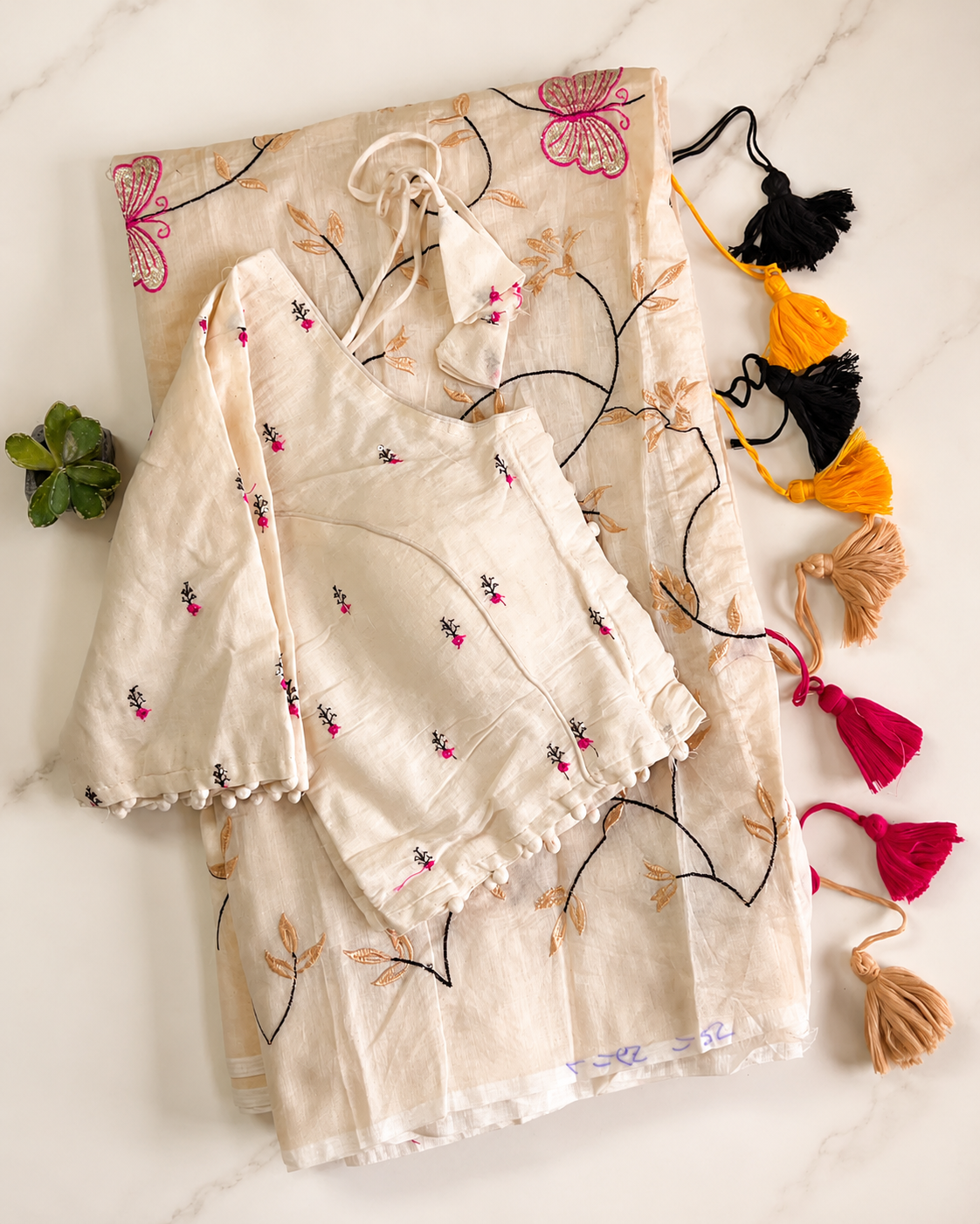 Marvellous Festive Wear Chanderi Cotton Embroidery n Tussels Work Fancy Saree With Stitched Blouse