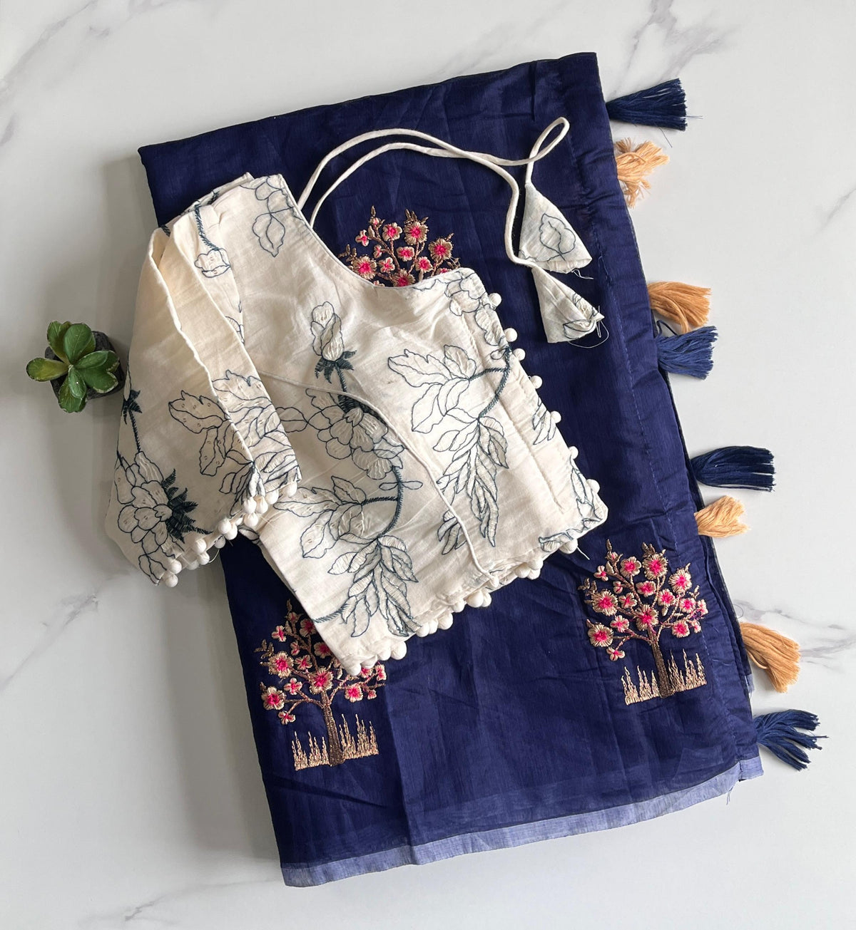 New Dalliance Chanderi Cotton Embroidery n Tussels Work Fancy Designer Function Wear Saree With Stitched Blouse