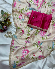 Load image into Gallery viewer, New Wedding Wear Pure Chinnon Silk Print Embroidery n Diamond Work Fancy Designer Saree
