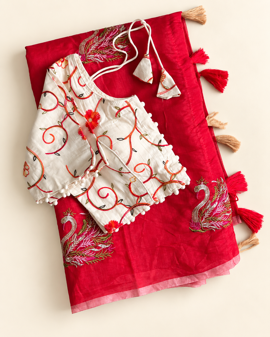 Excellent Festive Wear Chanderi Cotton Embroidery n Tussels Work Fancy Designer Festive Wear Saree With Stitched Blouse