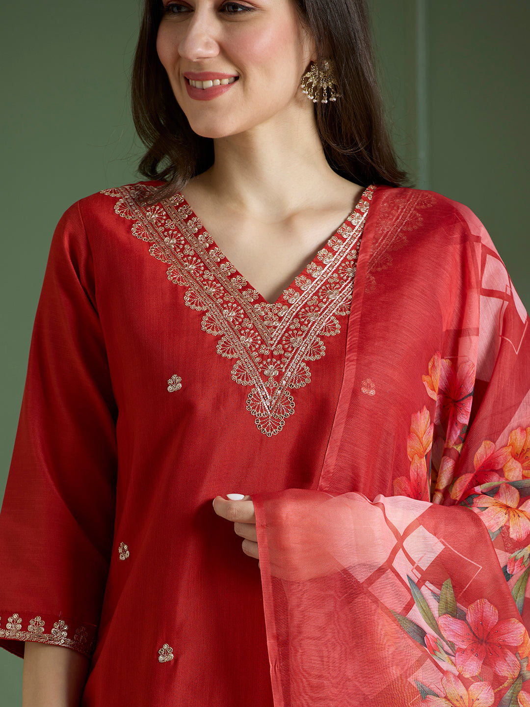 Luxurious Party Wear Rayon Silk Embroidery n Sequence Work Designer Straight Kurta With Trouser Dupatta Set