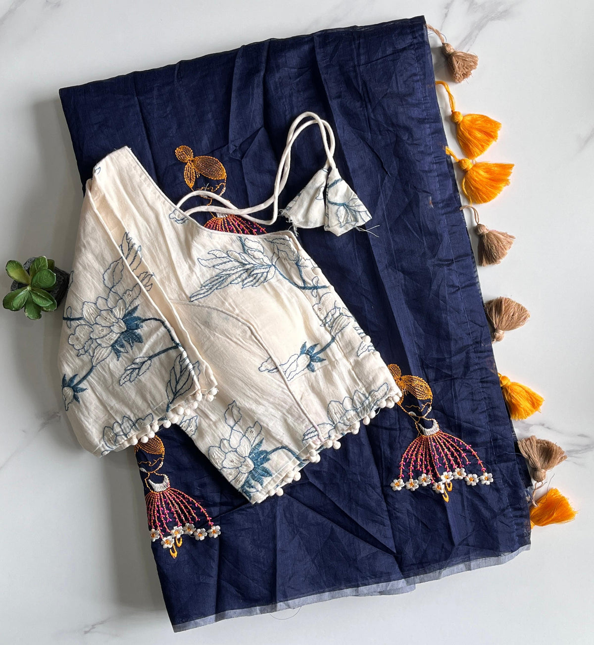 New Function Wear Chanderi Cotton Embroidery n Tussels Work Fancy Designer Saree With Stitched Blouse