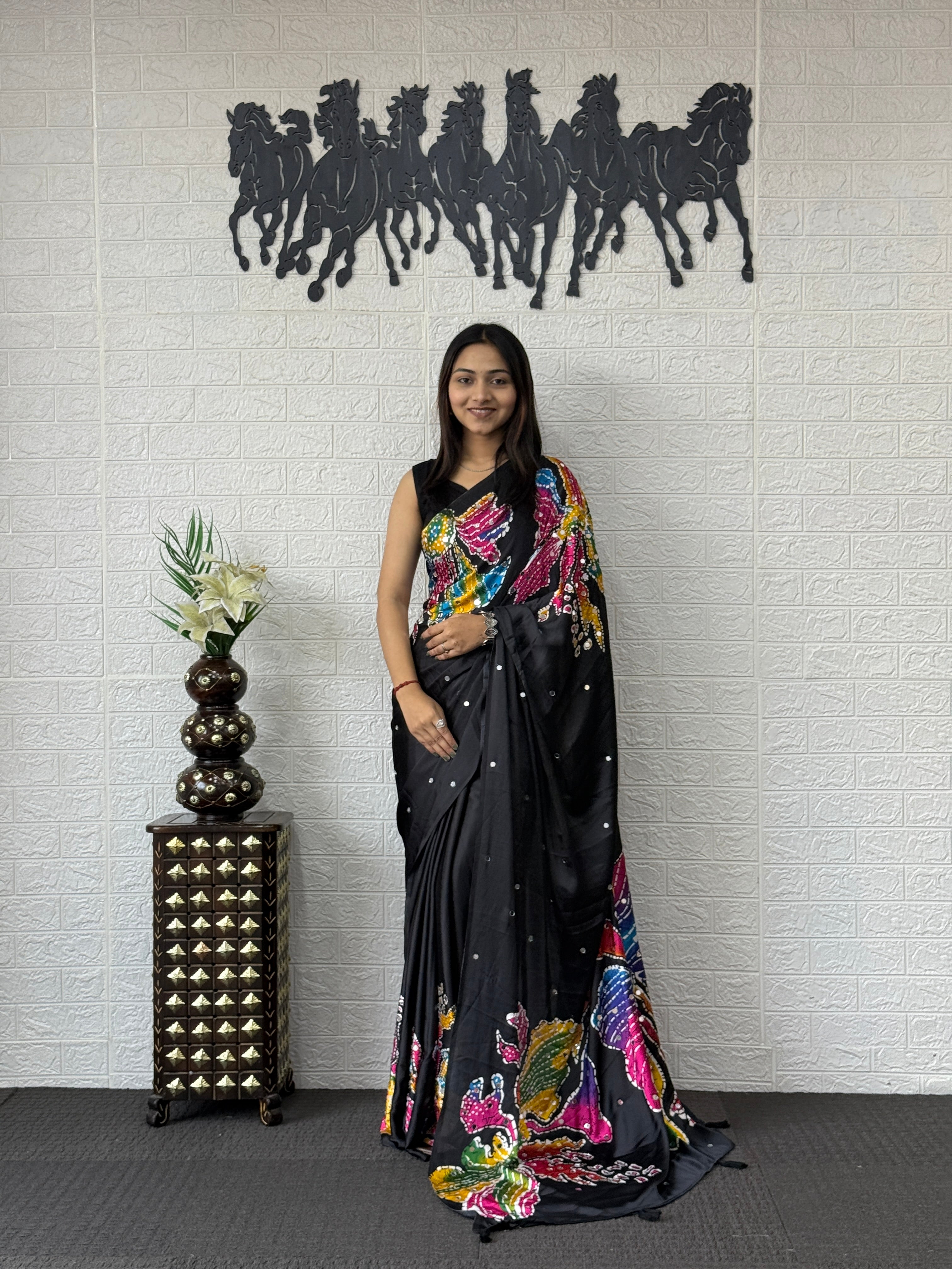 Magnetic Party Wear Pure Silk Mirror Work Designer Saree With Blouse Piece
