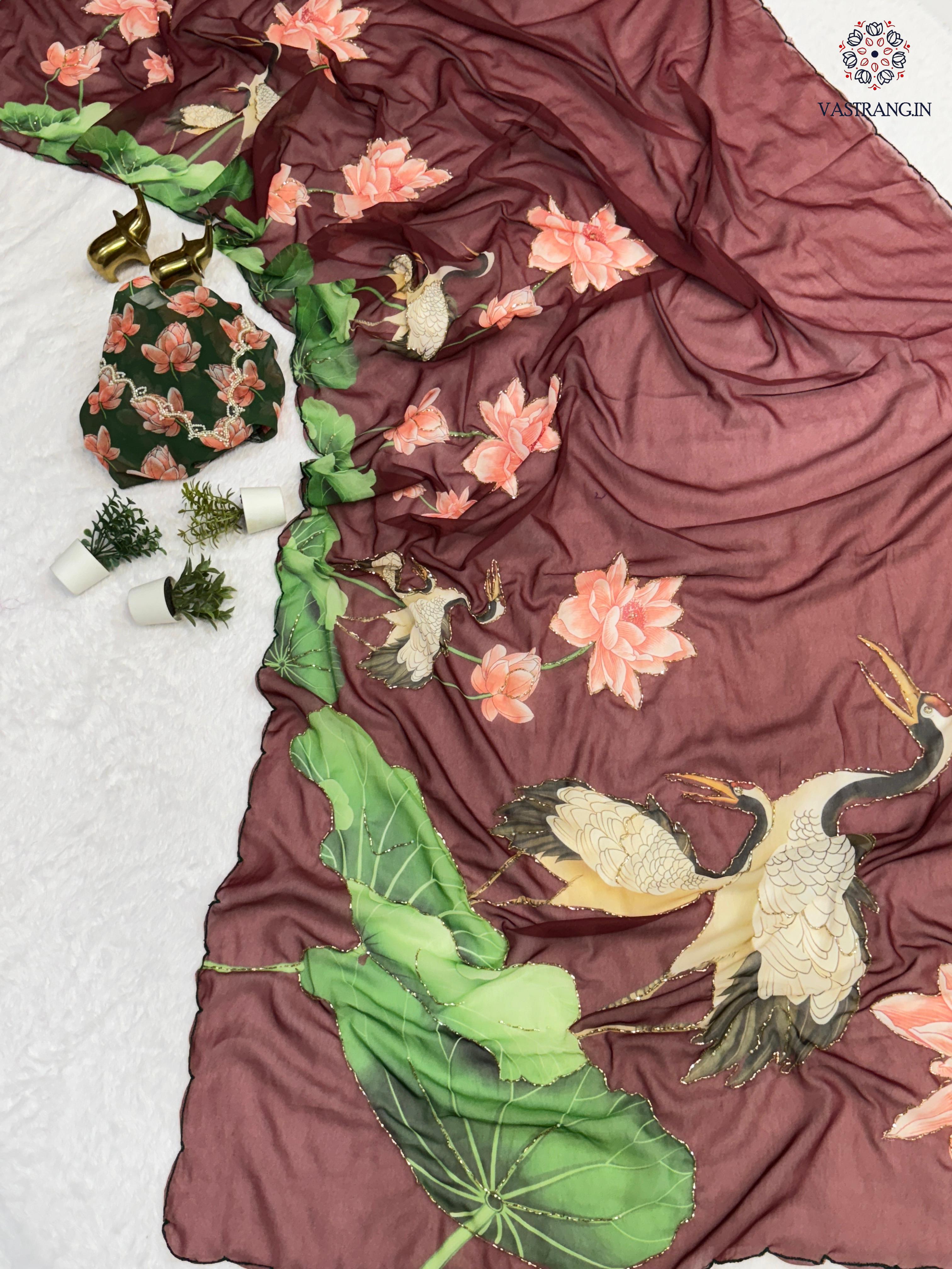 Latest Function Wear Multicolor Soft Chiffon Print Embroidery n Hand Work Fancy Designer Saree With Blouse