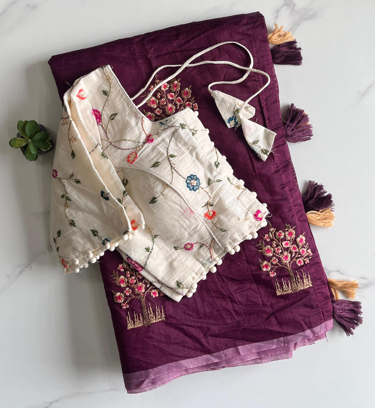New Dalliance Chanderi Cotton Embroidery n Tussels Work Fancy Designer Function Wear Saree With Stitched Blouse