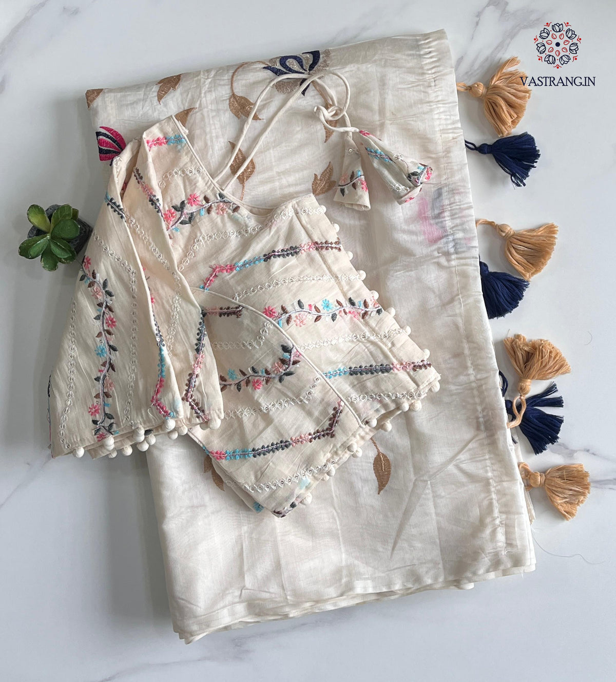 New Chanderi Cotton Heavy Embroidery n Tussels Work Fancy Designer Wedding Wear Saree With Stitched Blouse