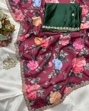 Load image into Gallery viewer, New Wedding Wear Pure Chinnon Silk Print Embroidery n Diamond Work Fancy Designer Saree
