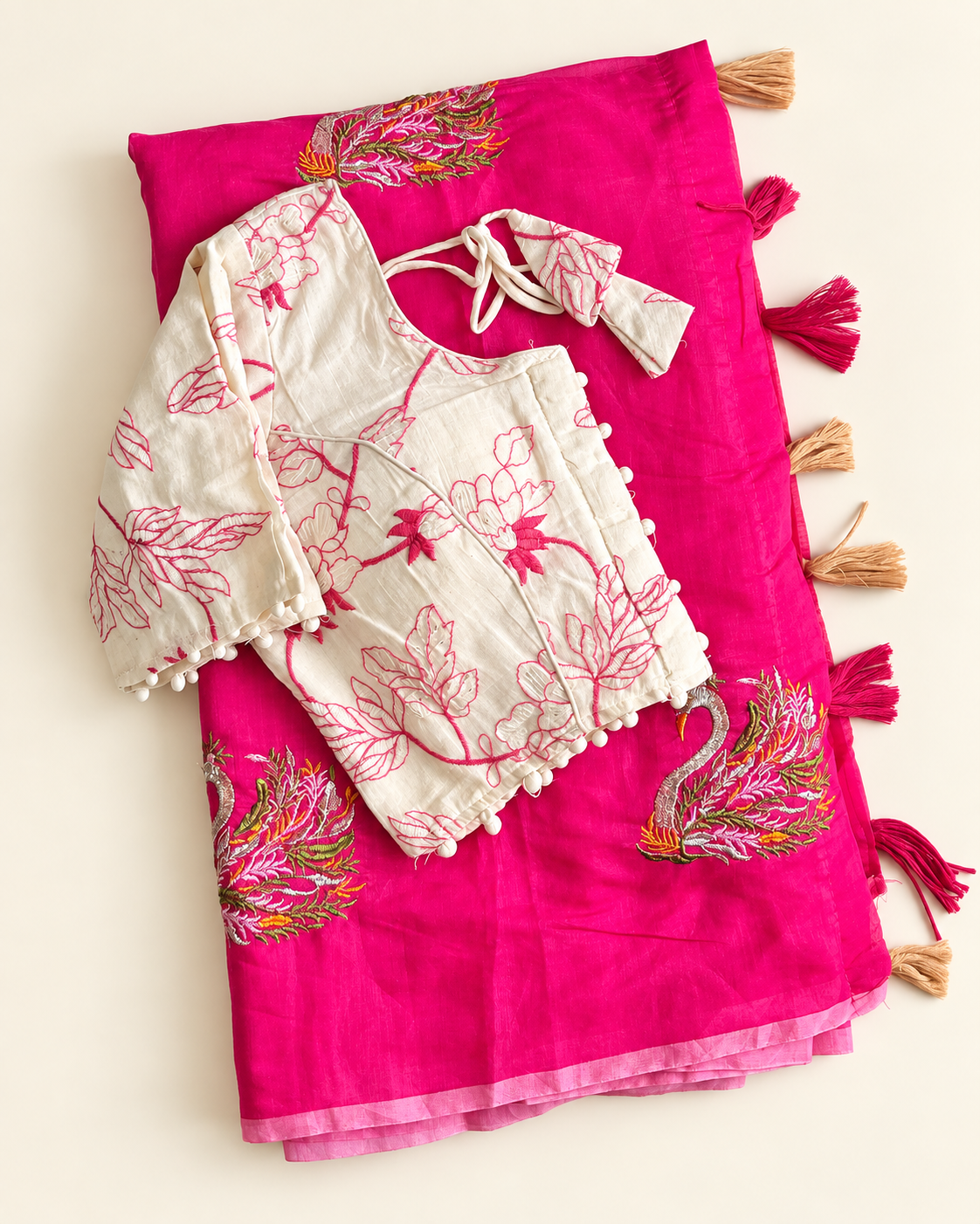 Excellent Festive Wear Chanderi Cotton Embroidery n Tussels Work Fancy Designer Festive Wear Saree With Stitched Blouse