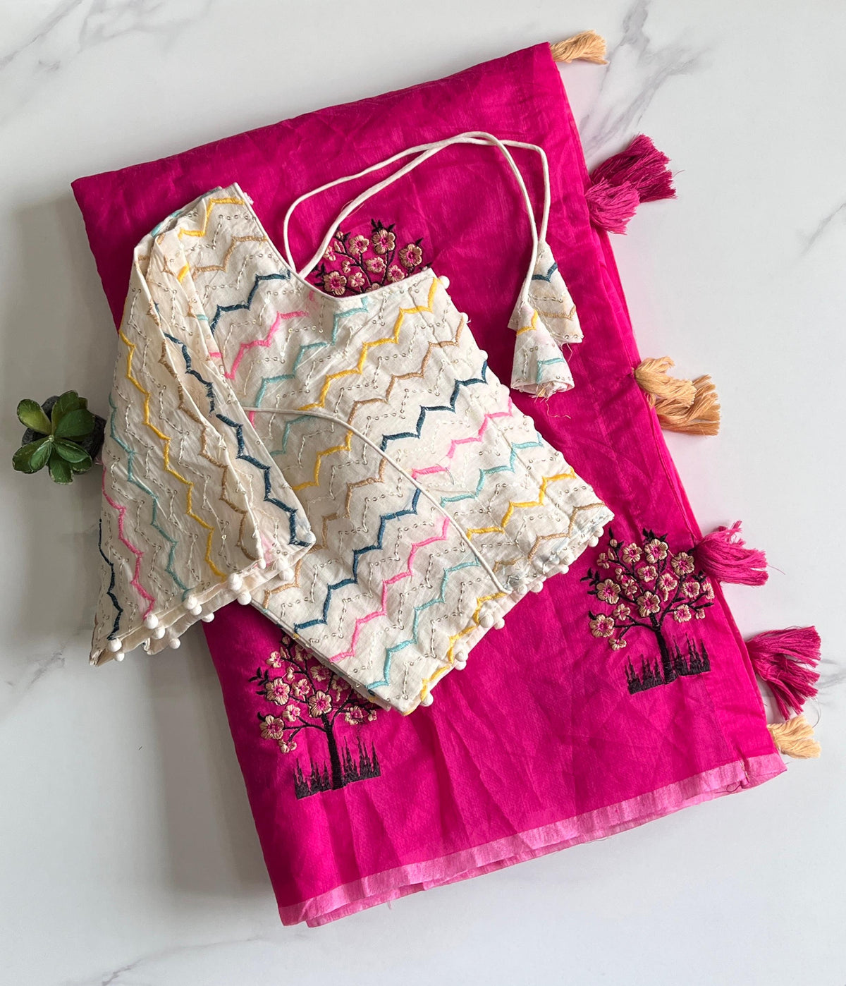 New Dalliance Chanderi Cotton Embroidery n Tussels Work Fancy Designer Function Wear Saree With Stitched Blouse