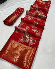 Load image into Gallery viewer, New Designer Dolla Silk Print n Jacquard Weaving Work Saree With Blouse
