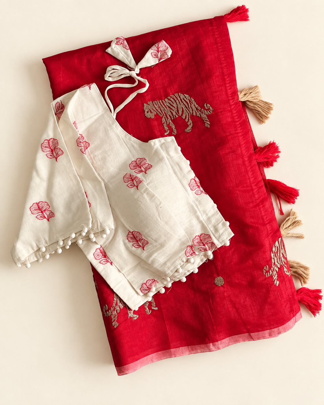 Charismatic Festive Wear Chanderi Cotton Embroidered n Tussels Work Designer Saree With Stitched Blouse