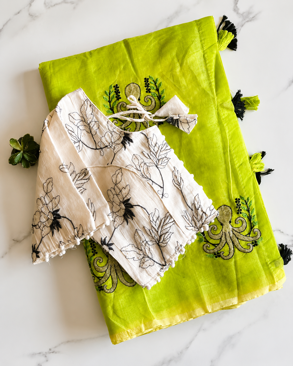 Desiring Function Wear Chanderi Cotton Embroidery n Tussels Work Fancy Saree With Stitched Blouse
