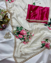 Load image into Gallery viewer, New Wedding Wear Pure Chinnon Silk Print Embroidery n Diamond Work Fancy Designer Saree
