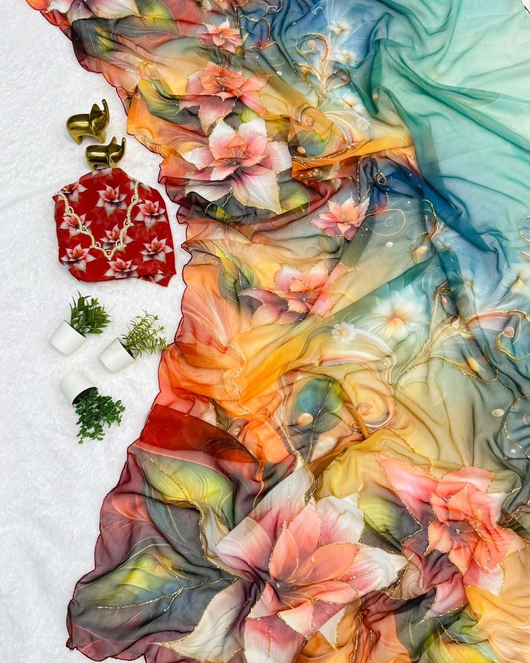 Latest Festive Wear Multicolor Soft Chiffon Print Embroidery n Hand Work Fancy Designer Saree With Blouse