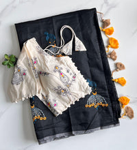 Load image into Gallery viewer, New Function Wear Chanderi Cotton Embroidery n Tussels Work Fancy Designer Saree With Stitched Blouse
