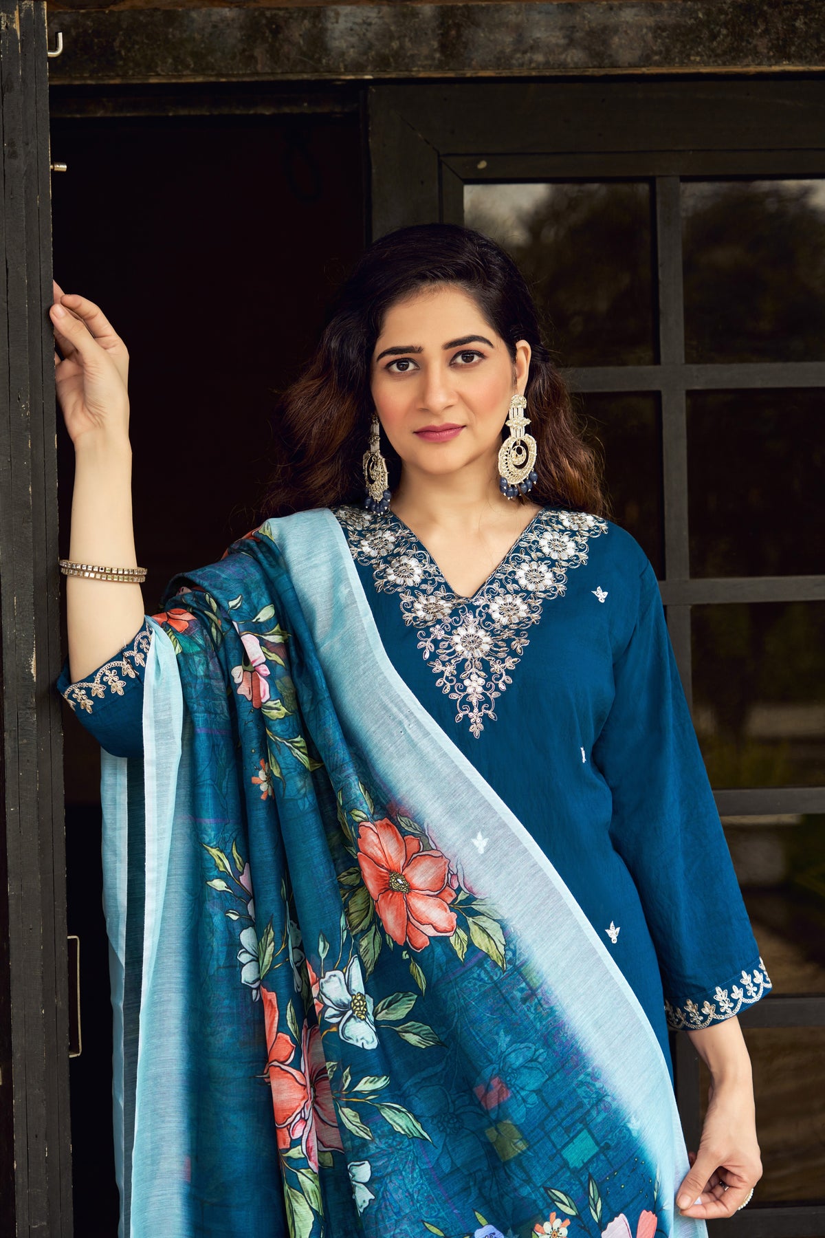 Glamorous Wedding Wear Rayon Silk Embroidery n Sequence Work Designer Straight Kurta With Trouser Dupatta Set
