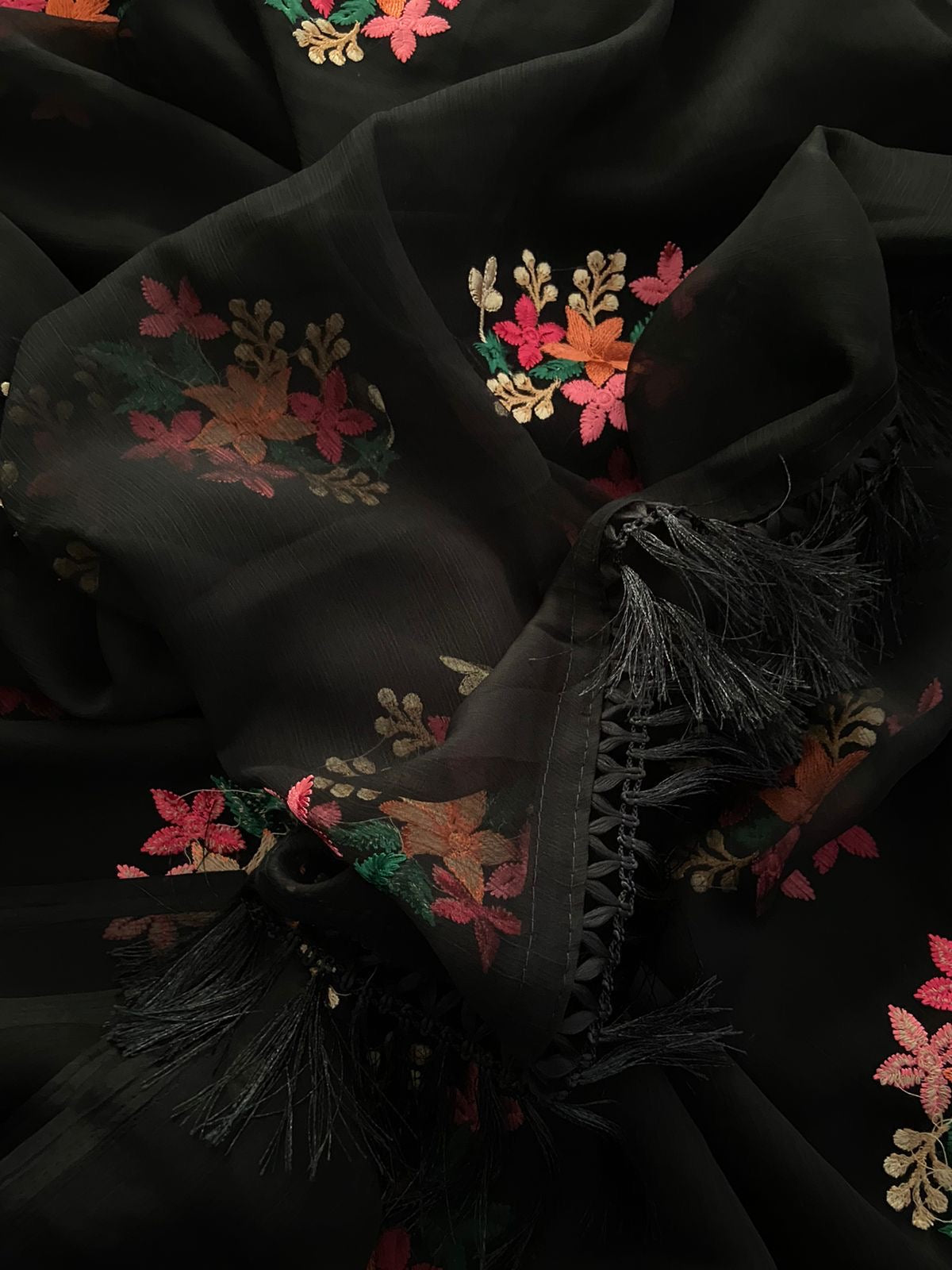 New Party Wear Chiffon Embroidery With Tussels Work Designer Saree With Blouse