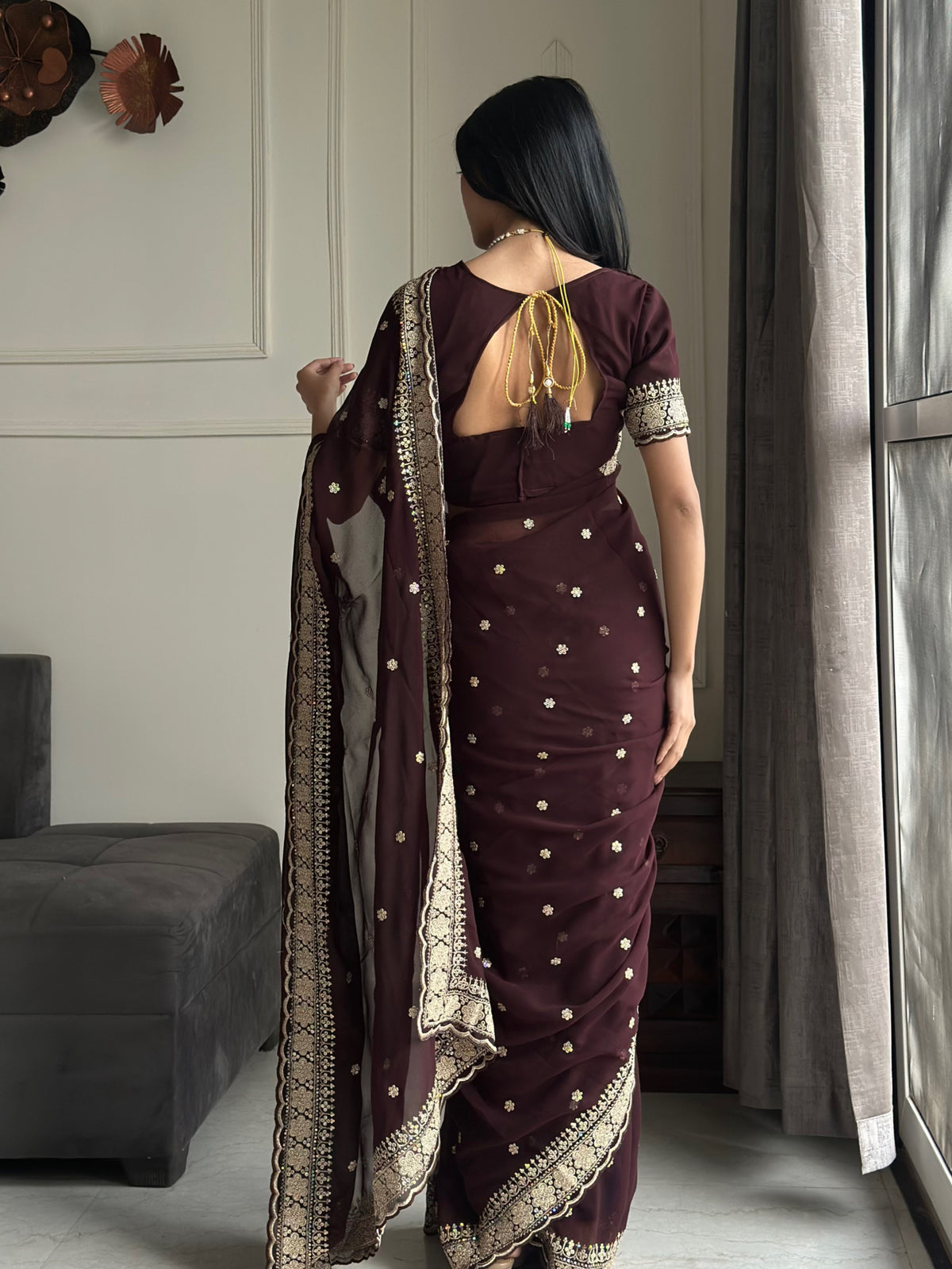 Exquisite Party Wear Soft Faux Georgette Embroidery n Sequence Zari Work Fancy Designer Saree With Unstithced Blouse Piece