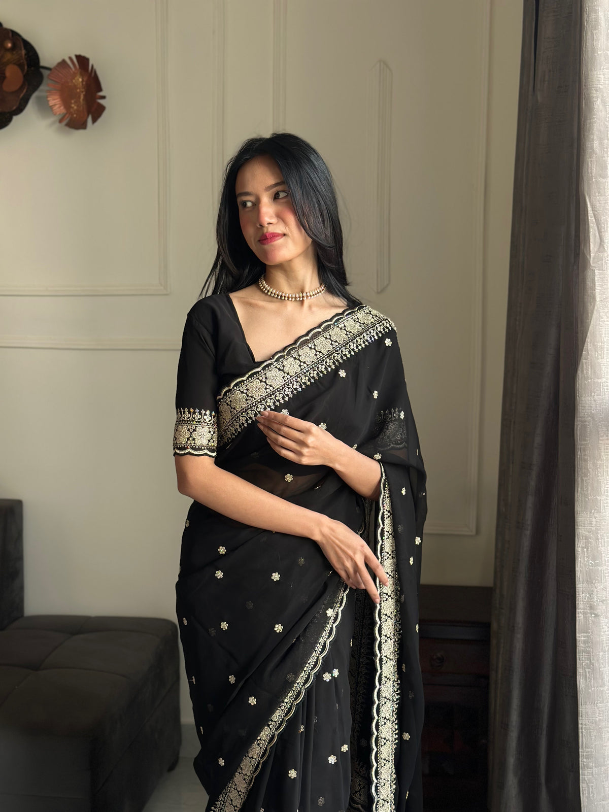 Exquisite Party Wear Soft Faux Georgette Embroidery n Sequence Zari Work Fancy Designer Saree With Unstithced Blouse Piece