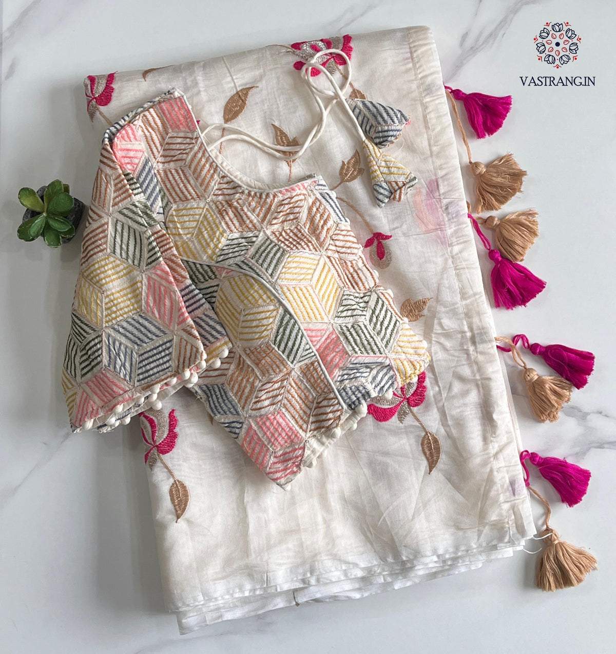 New Chanderi Cotton Heavy Embroidery n Tussels Work Fancy Designer Wedding Wear Saree With Stitched Blouse