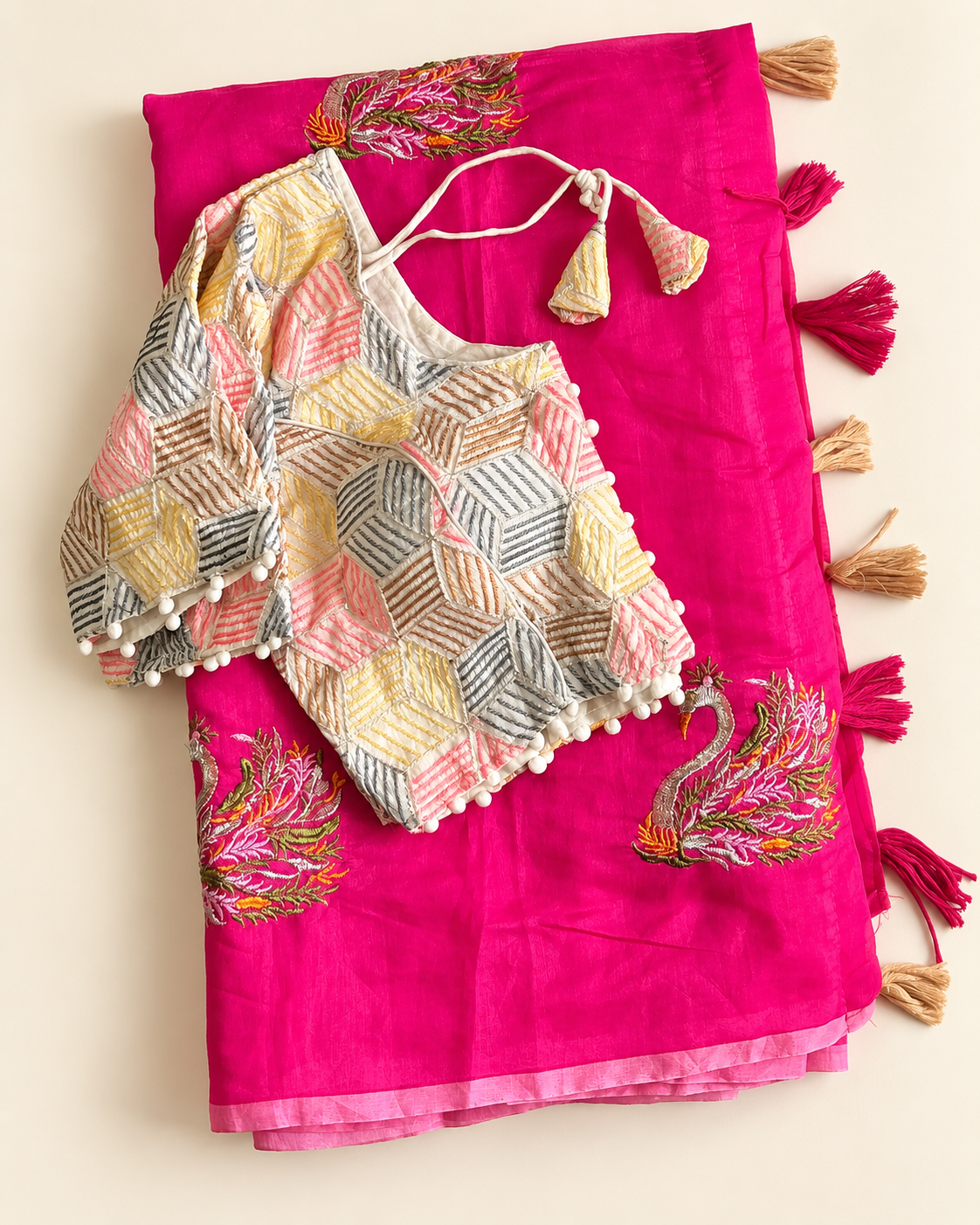 Excellent Festive Wear Chanderi Cotton Embroidery n Tussels Work Fancy Designer Festive Wear Saree With Stitched Blouse